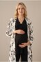 Women's Black Patterned Lace New Season 3-Piece Maternity Pajama Set with Dressing Gown - 4