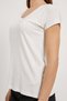 Women's Loose Summer V-Neck Casual Viscose Ecru T-Shirt - 4