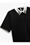 Crepe Scuba Fabric Short Sleeve Stone Detailed Shirt Collar T-Shirt - 5