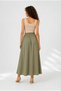 Women's Khaki 100% Tencel Fabric Skirt with Elastic Waist and Pocket Detail - 6