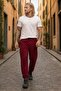 Large Size Men's Plain Commando Sweatpants 22520 Bordo - 4