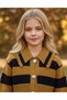 Girl's Striped Gold Buttoned Knitwear Cardigan Pocket Trousers Set of 2 - 8