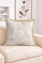 Beige Leaf Motif Cream Floor Fringed Throw Pillow Cover - Modern Tassel Pillowcase - 2