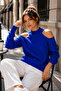 Women's Blue Off-The-Shoulder Knitwear Sweater - 2