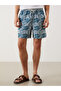 Trendlucky Men's Short Length Patterned Swim Shorts with Difference in Length - 2