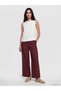 Burgundy Women's 100% Linen Trousers with Elastic Waist - 6