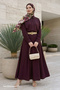 Gold Belted Skirted Plum Suit - 4