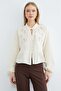 Muslin Fabric Shirt with Tie Front and Embroidery Detail - 5