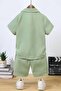 Baby Kids Cotton Shirt Detailed Waffle Summer 2-Piece Shorts Set - Green - 2