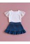 Girl's Tulle Sleeves Combed Cotton Top and Denim Skirt Set - Age 3/12 - 31734