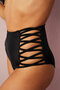 Black Basic High Waist Bikini Bottom with Rope Detail on the Sides - 4