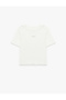 Short Sleeve Crew Neck Cotton T-Shirt with Heart Detail - 4