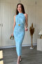 Beli Accessory Detailed Halter Neck Glittery Midi Turquoise Dress - 5