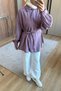 Women's Summer Belted Oversize Shirt Long Sleeve Buttoned Hijab Shirt Tunic - 8