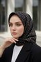 100% twill silk crispy motif patterned black - beige colored 90x90 scarf sewing method: hand stitching - 6