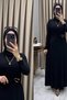 Hadise Dress Black Women's Sandy Fabric Waist Accessory Detailed Comfortable Cut Flexible Hijab Dress - 3
