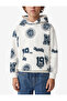 Cotton Printed Embossed Long Sleeve Hooded Oversize Sweatshirt - 2