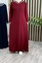 Combed Cotton Fabric Women's Nurse Dress Burgundy - 5