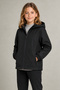 Girl's Black Lined Waterproof and Windproof Hooded Raincoat with Double Zipper Pockets