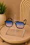 Unisex Black Metal Frame Blue Pink Gradient Glass Geometric Sunglasses Uv400 - 3