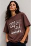 Women's Brown Oversize Whoops Printed Lycra Crew Neck T-Shirt (95% Cotton) - 2