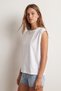100% Cotton Single Jersey T-Shirt Women's Oversize White T-Shirt Wide Shoulders Flowy Sleeveless Loose Fit Compact Combed Cotton - 7