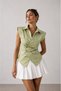 Women's Khaki Double-Breasted Modern Fit Shirt with Waist Adjustment - 2