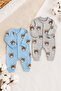 Baby Boy Teddy Bear Patterned 2-Piece Jumpsuit Set Newborn Outfit Cotton