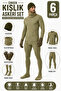 Men's Winter Khaki Color Thermal Undershirt, Tights, Beanie, Neck Collar, Gloves, Socks Set- 6-Piece Military
