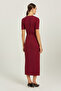 Burgundy Knitted Textured Gold Buttoned Midi Skirt - 3