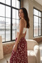 Women's Burgundy White Patterned High Waist Flared Long Skirt - 5