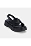 Women's Black Cross Strap Wedge Heeled Leather Sandals - 6