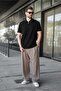 Black Half Zipper Detailed Polo Collar Men's T-Shirt E7184