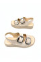 Women's Beige Double-Strapped Buckle Thick Orthopedic Sole Daily Sandals with Elastic Back Vdz02015 - 7
