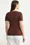 Ribbed Collar Detailed Knitwear T-Shirt - Brown - 5