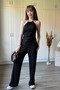 Halter Neck Asymmetrical Black Pant Suit with Gold Accessories - 2