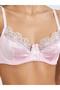 Velvet Non-Padded Wired Balconette Bra and Briefs Set with Floral Lace Edge - 3