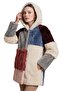 Multicolor Hooded Pocketed Unlined Women's Lamb Fur Coat - 3