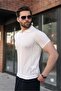 White Perforated Polo Collar Men's Knitwear T-Shirt E7495 - 5