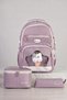 Relaxion 1920 Primary School Girls' Dusty Rose School Bag Set of 3 - with Lunch Box, Pen Holder, and Plush Keychain