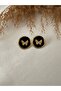 Black Plate Steel Earrings with Butterfly Detail