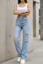 Bella Stone Casual Ripped Relaxed Fit Palazzo Jeans Denim Trousers - 4