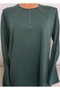 Er Clothing Battal Summer Combed Cotton Blouse Long-Sleeve O-Neck Green - 2