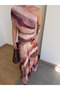 Pink Tie-Dye Patterned Single Sleeve Tulle Dress - 10610 - 2
