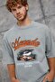 Men's T-Shirt Nevada Print Washable Gray Oversize Printed Crew Neck Cotton - 4