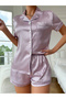 Lilac Striped Pattern Piping Shirt and Shorts Set - 8