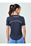 Navy Blue Contrast Stitch Detail High Neck Short Sleeves Top - 5