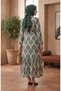 Bürümcük Fabric Gathered Belted Dress 0501-05 Emerald Green Ecru - 3