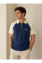 Embossed Print Zippered Oversized Polo Collar - 2