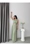 Mint Belted Pleated Crew Neck Maxi Dress - 2
